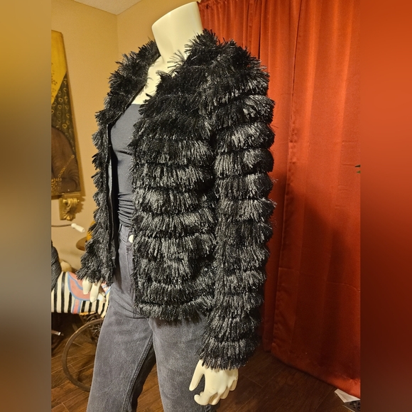 Blue Blush Black Eyelash Fringe Jacket Women's Size Small - Picture 3 of 9